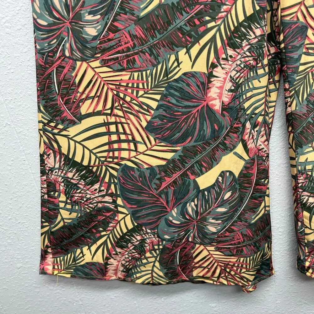 Pull On Wide Leg Cropped Floral Pants Womens Small Beachy Boho Tropical